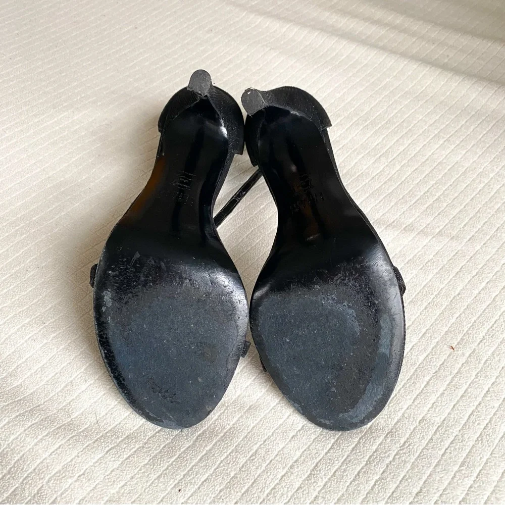 •Stuart Weitzman•SEXY Nudist Sandals in Black Goosebump Suede, Size 7.5 - Picture 5 of 6